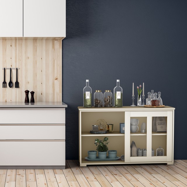 Costway  Πολυλειτουργικό Sideboard με Συρόμενες Πόρτες Ασφαλείας και Άφθονο Αποθηκευτικό Χώρο HW53867WH