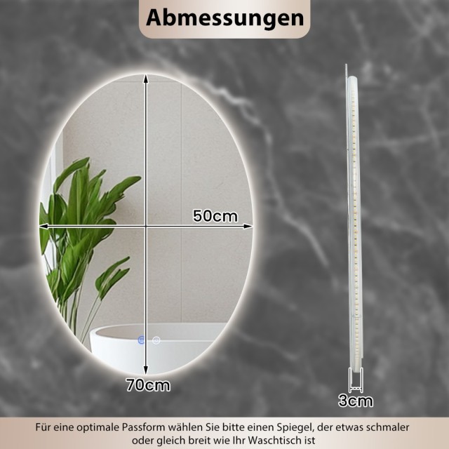 Costway Οβάλ Φωτιζόμενος Καθρέφτης Μπάνιου 70 x 50 εκ. με Αντί-Θάμβωση Ασημί BA8435