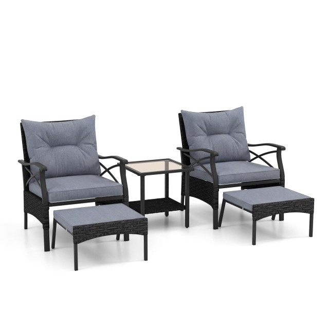 Costway Πενταμελές Σετ Επίπλων Βεράντας από Πλεκτό Rattan - Εξωτερικές Καρέκλες με Σκαμπό σε Γκρι Απόχρωση NP11576GR