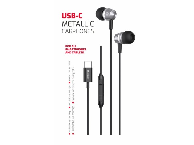 SWISSTEN Μεταλλικά Ακουστικά USB-C, Μαύρα 8595217487390