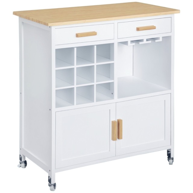 Τροχήλατο Ξύλινο Πολυλειτουργικό Ντουλάπι Κουζίνας 76 x 40 x 88 cm HOMCOM 801-008WT
