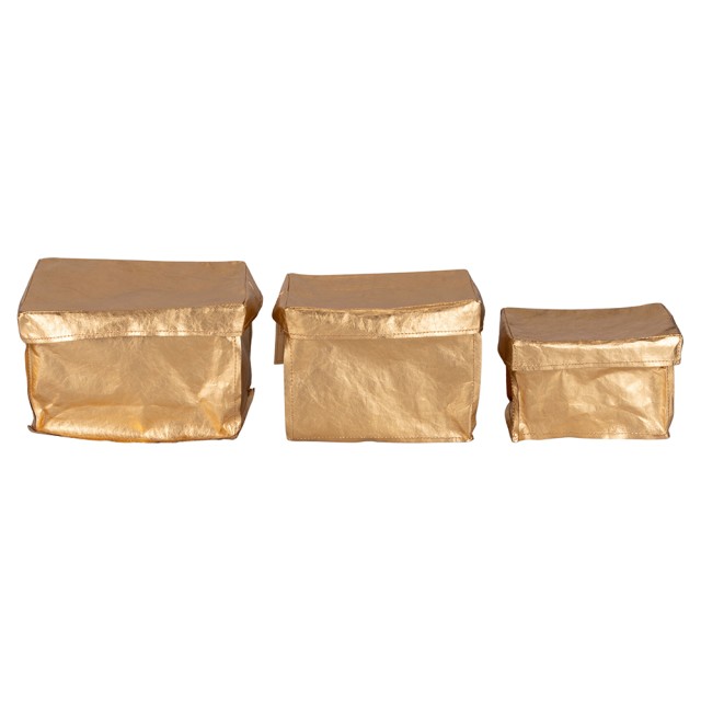 Villa dEste Home Σετ 3 Ορθογώνια Χρυσά Καλάθια με Καπάκι Golden Kitchen 5921016