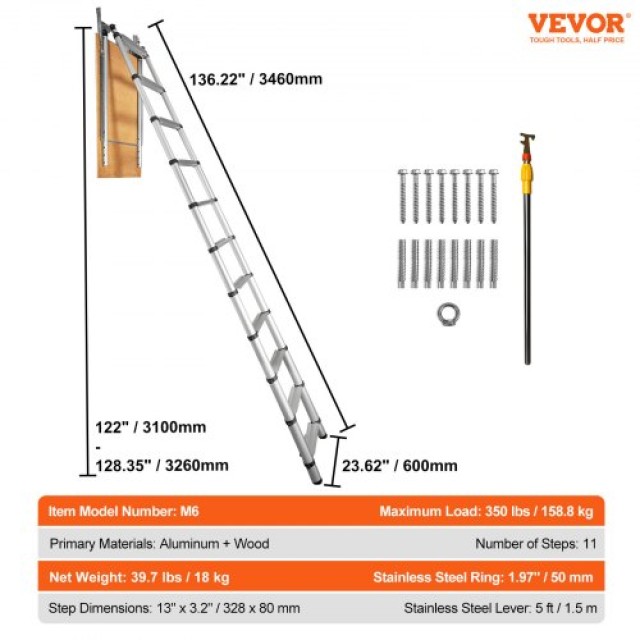 Τηλεσκοπική Σκάλα Σοφίτας VEVOR, 350lb, 39.37 x 23.6, Αλουμινίου, 9.8-10.5 Ύψος Οροφής  SSKKSGLTLHJ3RSMJGV0