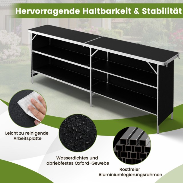 Costway Πτυσσόμενο Τραπέζι Κάμπινγκ 206 x 38 x 83 cm με Αποθηκευτικούς Χώρους και Ανθεκτική Κατασκευή από Αλουμίνιο NP12015DK