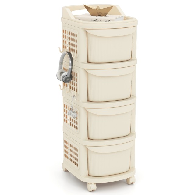 Costway Στενή ντουλάπα με ρόδες και ντουλάπια αποθήκευσης με 4 συρτάρια & πίνακα Pegboard JV13283WH