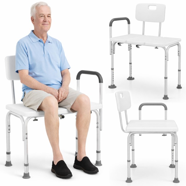 BAKAJI Διπλό Καθιστικό Ντους Αλουμινίου 76x45x92.5cm για Ηλικιωμένους με Περιορισμένη Κινητικότητα 02001903