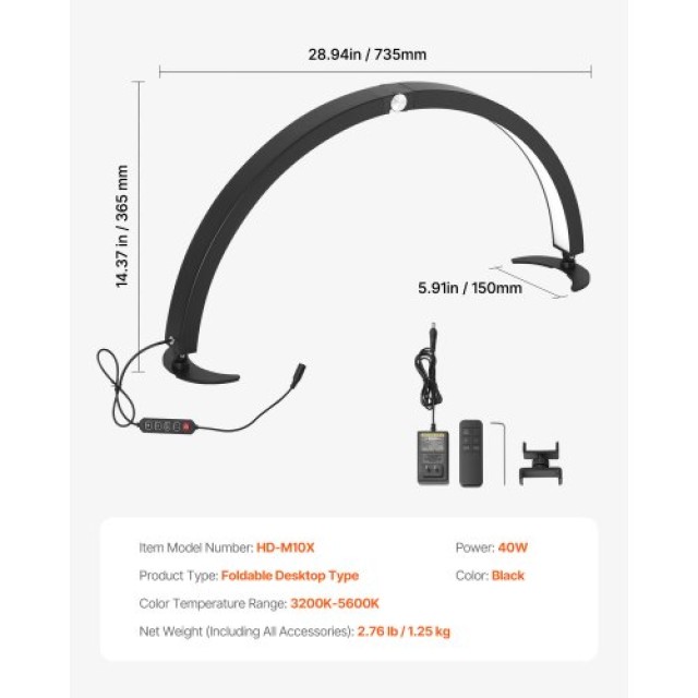 VEVOR Φωτιστικό Γραφείου 40W Ημισέληνος με Βάση Κινητού και Ρυθμιζόμενη Φωτεινότητα WSDZMS29YC00JHW7IV2
