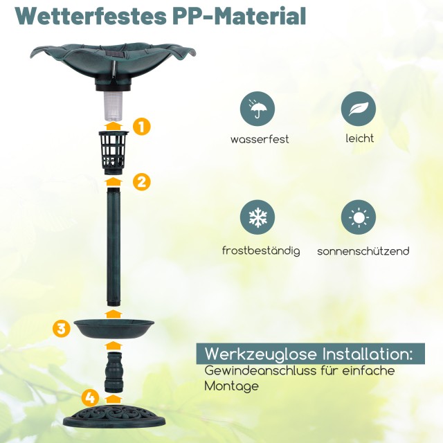 Costway Ρετρό Ποτίστρα Πουλιών με Ηλιακό Φωτισμό και Πολλαπλές Λειτουργίες - Πράσινο PZ10006QT