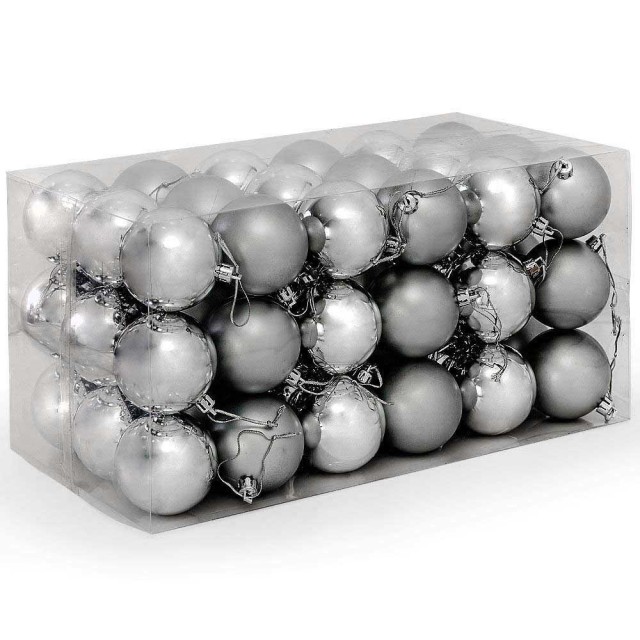 BAKAJI Σετ 54 Χριστουγεννιάτικες Μπάλες Χρώματος Ασημί Διάμετρος 6 εκ Διακοσμητικά Στολίδια 02831212
