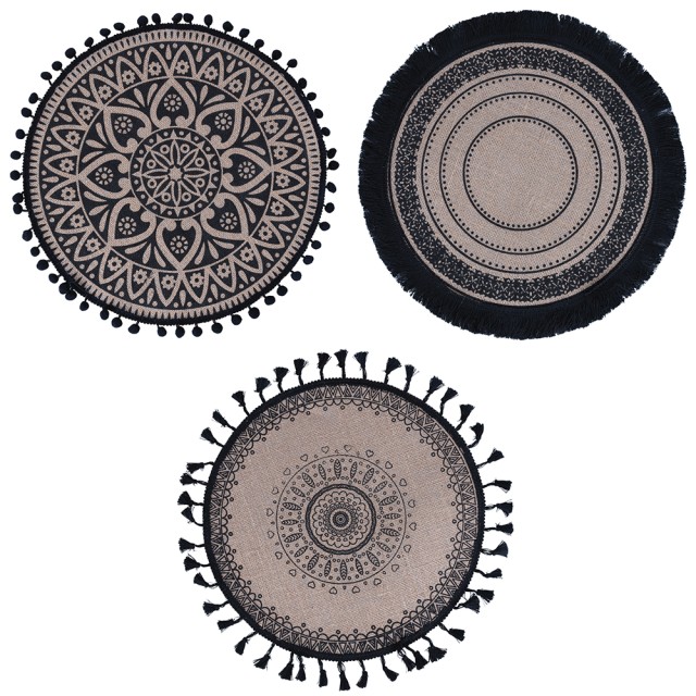 Villa DEste  Σετ 6 τμχ Στρογγυλό σουπλά από λινάτσα Black 5914041