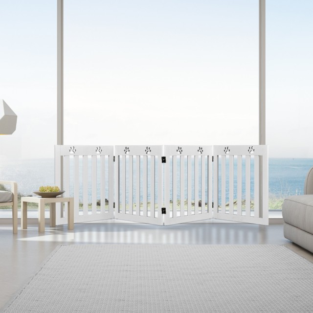 Costway Ξύλινο Πτυσσόμενο Παιδικό Πόρτα Ασφαλείας για Σκάλες 60 εκ. Ύψος Λευκό PW10059WH