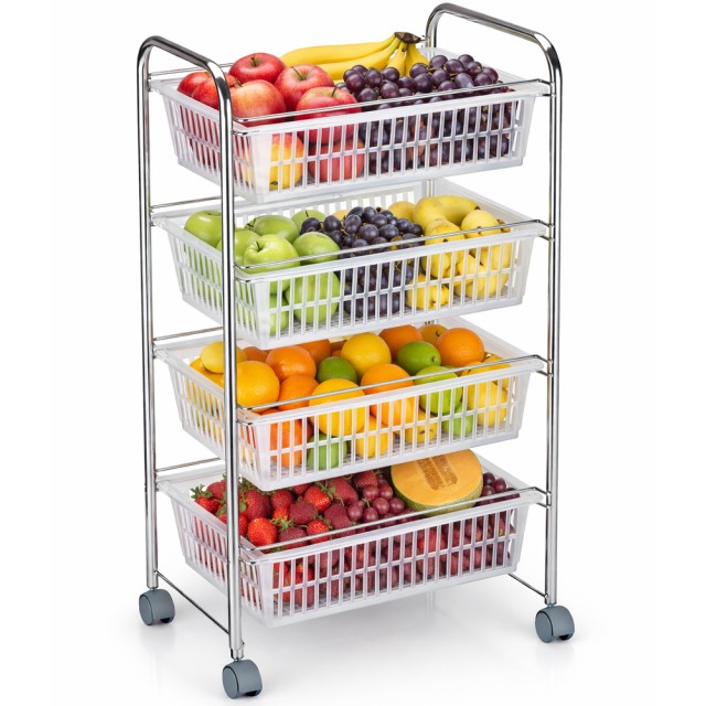 BAKAJI Καρότσι Φρούτων με 4 Πλαστικά Καλάθια και Μεταλλική Κατασκευή 47x32x87cm 02001793