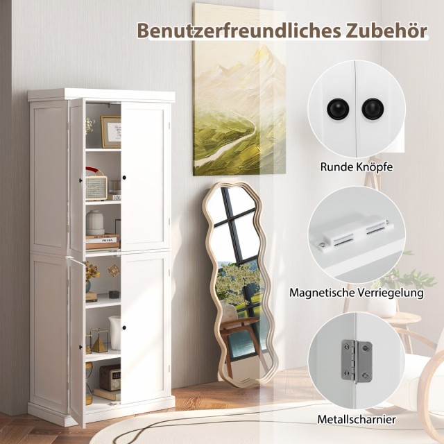 Costway Λευκός Ψηλός Ντουλάπι Μπάνιου με 4 Πόρτες & 6 Ράφια & 2 Ρυθμιζόμενα Ράφια JV11050WH+