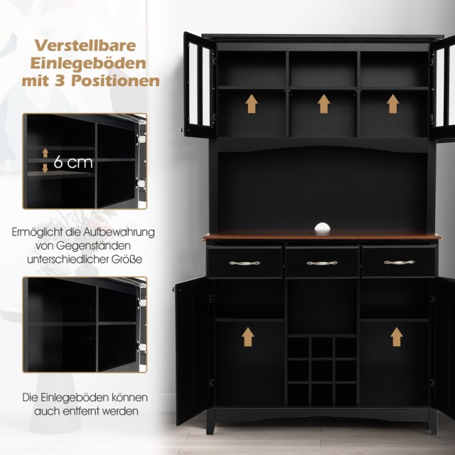 Costway Ελεύθεροι Κουζινικοί Αποθηκευτικοί Χώροι με Ρυθμιζόμενα Ράφια και Κρασοθήκη HW64504BK+