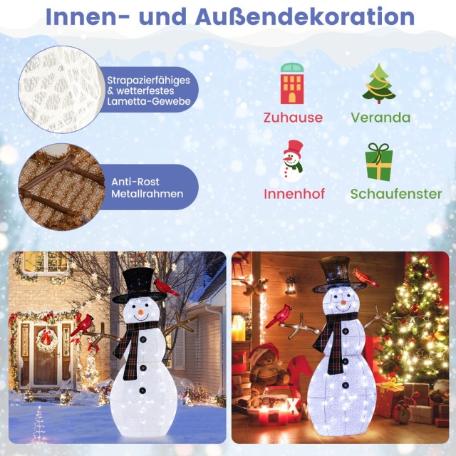 Costway Φωτιζόμενος Χιονάνθρωπος με Κόκκινα Πουλιά - Χριστουγεννιάτικη Διακόσμηση CM24914DE