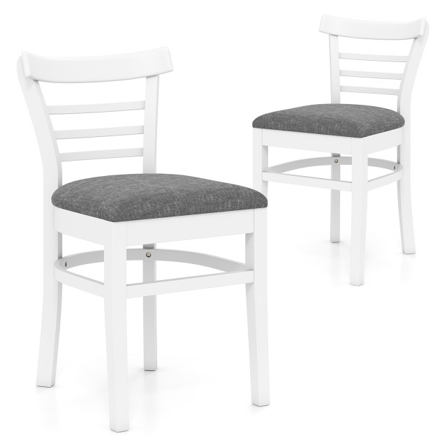 Costway Σετ Ξύλινων Καρεκλών Τραπεζαρίας 2 Τεμαχίων με Τεχνητό Δέρμα Χωρίς Μπράτσα και Πόδια από Ξύλο Καουτσουκόδεντρου Λευκό KC58816WH