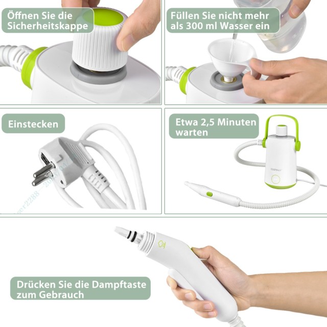 Costway  Πολυχρηστικό φορητό ατμοκαθαριστικό με ισχύ 1000 W, Πράσινο, 25 x 13 x 22 εκ. ES10340DE-LS