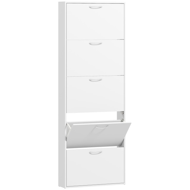 HOMCOM Φορητή Ντουλάπα Παπουτσιών 5 Θυρών με Σύστημα Κατά Ανατροπής, Ξύλινη, 65x17x180.5 εκ., Λευκή 837-650V00WT