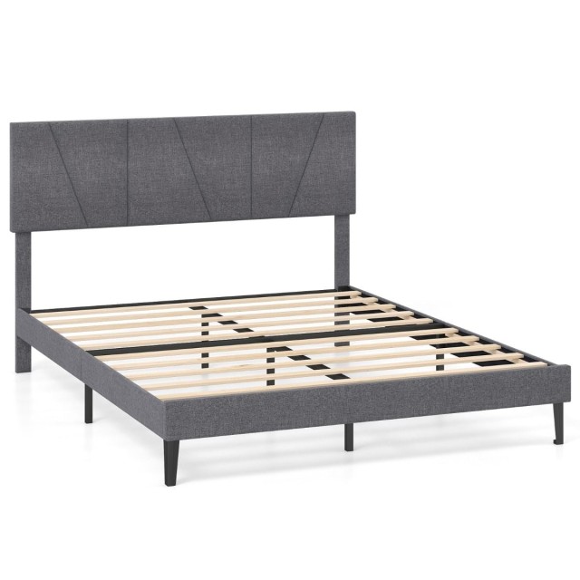 Costway Σκελετός Διπλού Κρεβατιού 160 x 200 cm με Ρυθμιζόμενο Γεωμετρικό Κεφαλάρι σε Σκούρο Γκρι HU11097GR-K