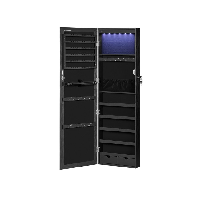 SONGMICS  Ντουλάπι Κοσμημάτων με Καθρέφτη 37 x 10 x 120 cm- Μαύρο, JJC093B01 