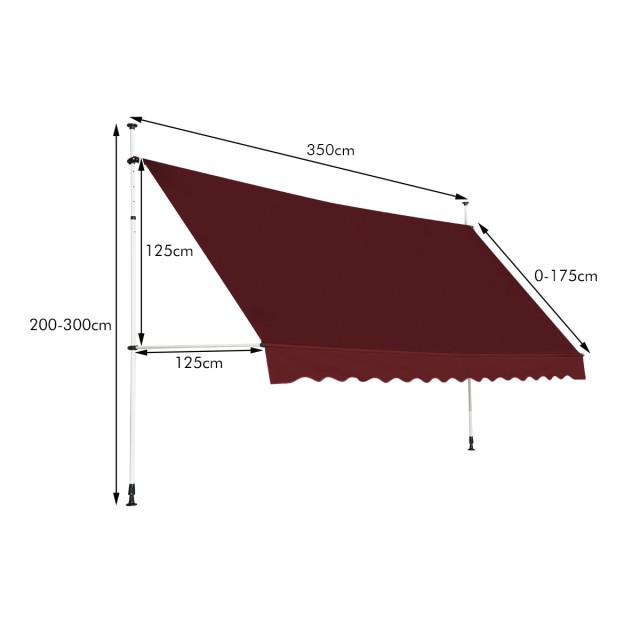 Costway Κάθετη Τέντα Μπαλκονιού 350 cm, Ρυθμιζόμενη & UV-Ανθεκτική, Χωρίς Τρυπάνι, Οινοκόκκινη NP11536WN