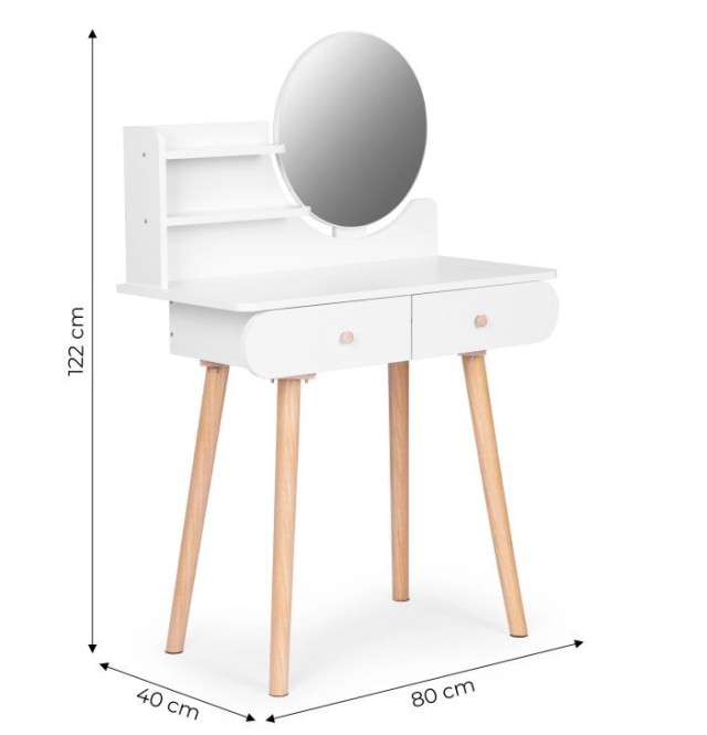 Μοντέρνο Μπουντουάρ  με Καθρέφτη και Ράφια 80 x 40 x 122cm - Λευκό/Ξύλο CHDT05 ModernHome