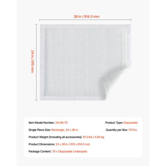 VEVOR Υπερ-Απορροφητικά Υποστρώματα 24 x 36 - Πακέτο 70 τεμαχίων για Ακράτεια YCXDZ70PZZXY5J2L7V0