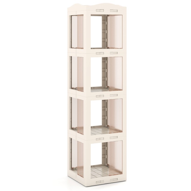 Costway Περιστρεφόμενη Βιβλιοθήκη 360° Διπλωμένη Διαφανής Ραφιέρα Γραφείου 36,5 x 36 x 141,5 εκ Λευκό CB11097WH