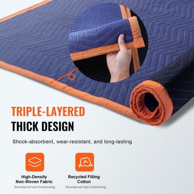 Κουβέρτες Μετακόμισης VEVOR, 80 x 72, 35 lbs/dz, 12τμχ, Μπλε/Πορτοκαλί DCBYT80X72INUDL28V0