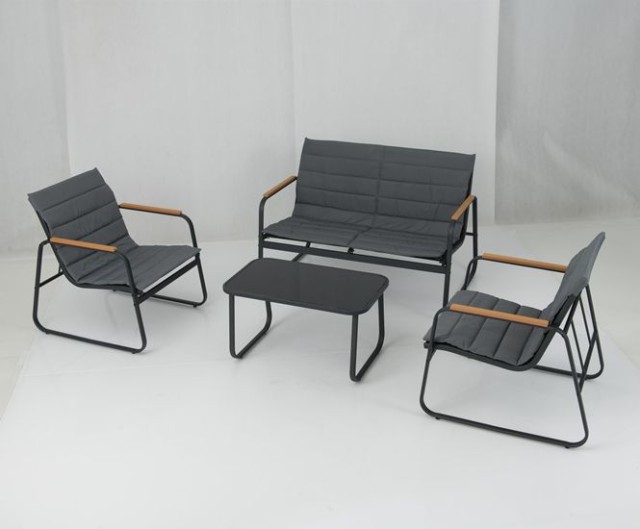 Costway Σετ Εξωτερικών Επίπλων σε Γκρι Χρώμα με 2 Καρέκλες, Πάγκο, Τραπέζι & Μαξιλάρια 41 x 44 x 75 cm NP12920GR