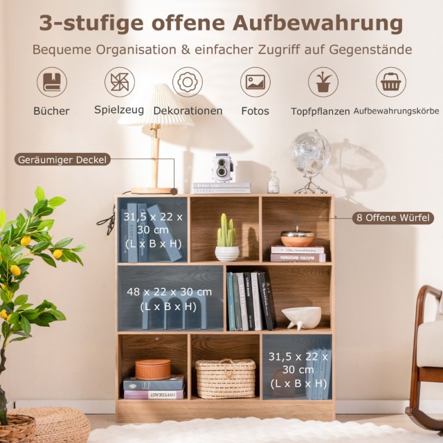 Costway Ράφι Βιβλιοθήκης με 8 Ανοιχτά Διαμερίσματα και Μοντέρνο Σχεδιασμό CB10756NA