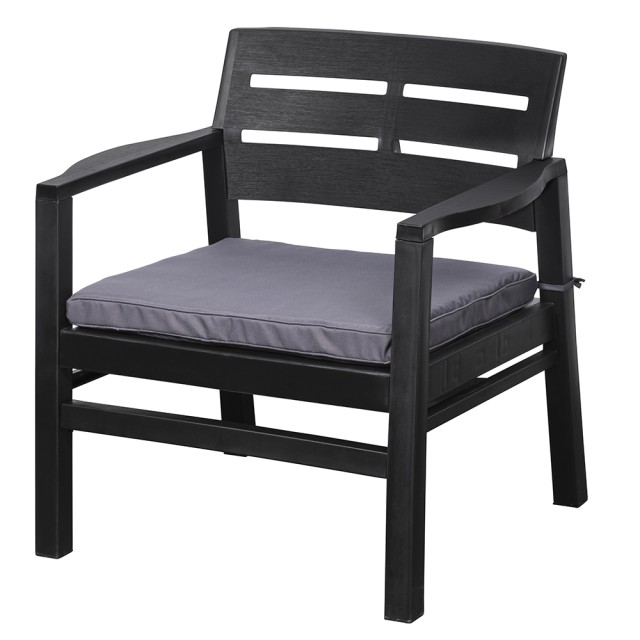 Galileo Σετ κήπου 4 θέσεων μαύρο από πλαστικό PP με υφή ξύλου, γκρίζα μαξιλάρια Fiji Est 5906463