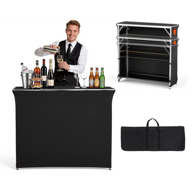 VEVOR Φορητό Πτυσσόμενο Τραπέζι Bar 1105 x 390 x 1010 mm με Τσάντα Μεταφοράς, 2 Ράφια Αποθήκευσης και Αποσπώμενη Φούστα BXSBTZZDZJDCKZ8EP001V0