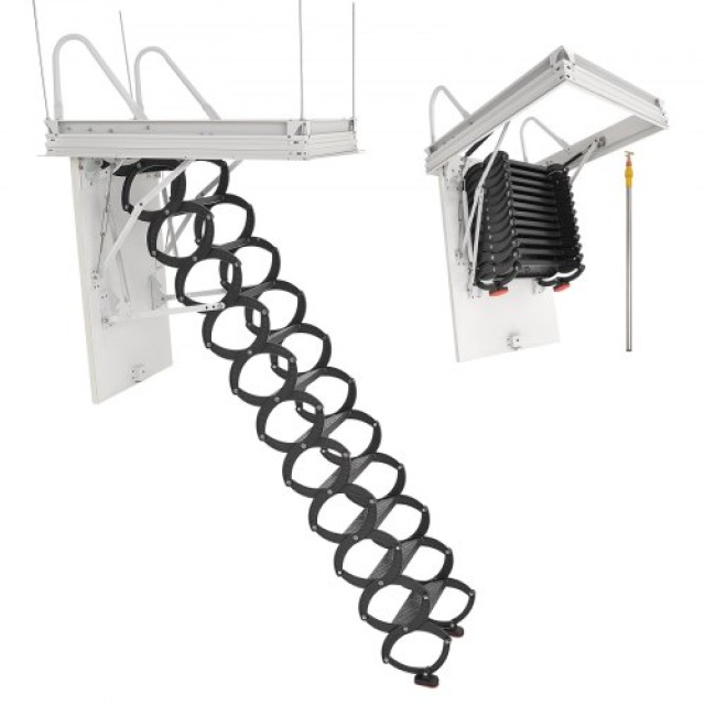 VEVOR Ατσάλινη Σκάλα Οροφής για Σοφίτα 8.5-9.4 ft με Αντιολισθητικά Πέλματα και Εργονομικές Λαβές JDKKSGLTG660AEF2W001V0