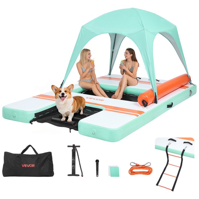 VEVOR Φουσκωτή Πλωτή Πλατφόρμα 3,05 x 1,83 μ. με Αντιολισθητική Επιφάνεια, Αποσπώμενη Σκάλα και Τσάντα Μεταφοράς για Πισίνα, Παραλία και Θάλασσα CQFTZFX106FT94P85001V0