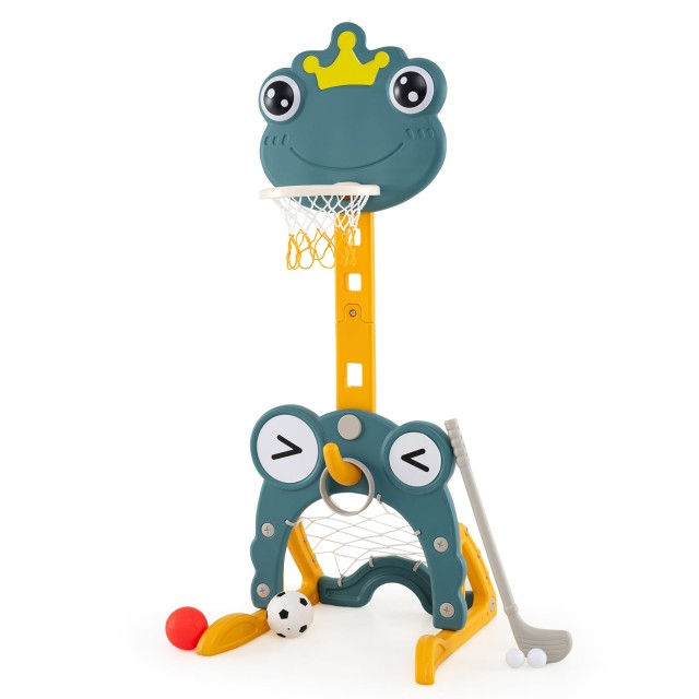 Costway Παιδικό Πολυλειτουργικό Κέντρο Δραστηριοτήτων 4-σε-1 με Μπασκέτα, Ποδόσφαιρο, Κρίκους & Γκολφ - Ρυθμιζόμενο Πράσινο Σταντ Μπάσκετ UY10167