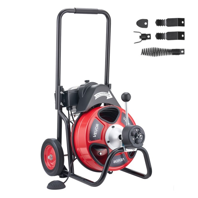 VEVOR Μηχανή Απόφραξης Αποχέτευσης 22m x 13mm με Αυτόματη Τροφοδοσία, 4 Κοπτικά και Ποδοδιακόπτη ZDJJKLSGDSTJZ6H35002V2