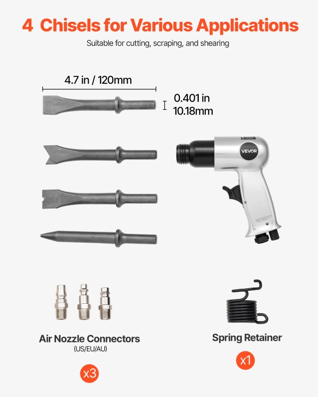 VEVOR Κιτ Πνευματικής Σφύρας Air Hammer 4500 BPM με 4 Καλέμια QDCCCGQCQSWBW3Y2Q002V0