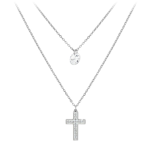 So Charm Πολυεπίπεδο Κολιέ με Σταυρό Διακοσμημένο με Κρύσταλλα Swarovski, Ασημί BS2742-ARGENT