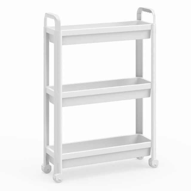 Costway Λευκό στενό τροχήλατο ραφάκι 3 επιπέδων με λαβές για κουζίνα και μπάνιο, 76 x 18.5 x 54 cm JZ10420WH