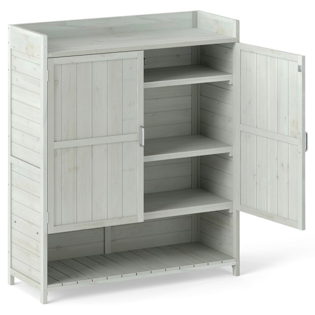 Costway Γκρι Τραπέζι Φύτευσης με Ντουλάπι & Επιφάνεια Εργασίας & Αποσπώμενα Ράφια Κήπου GT4505GR