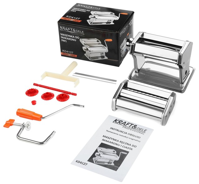 Kraft&Dele Χειροκίνητη Μηχανή Ζυμαρικών 3 σε 1 από Ανοξείδωτο Ατσάλι με Ρυθμιζόμενο Πάχος για Φύλλο KD-4127
