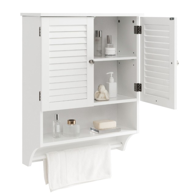 Costway Κρεμαστό Φαρμακείο με 2 Πόρτες Λαμέλας 58 x 22 x 75 cm Λευκό BA7874WH