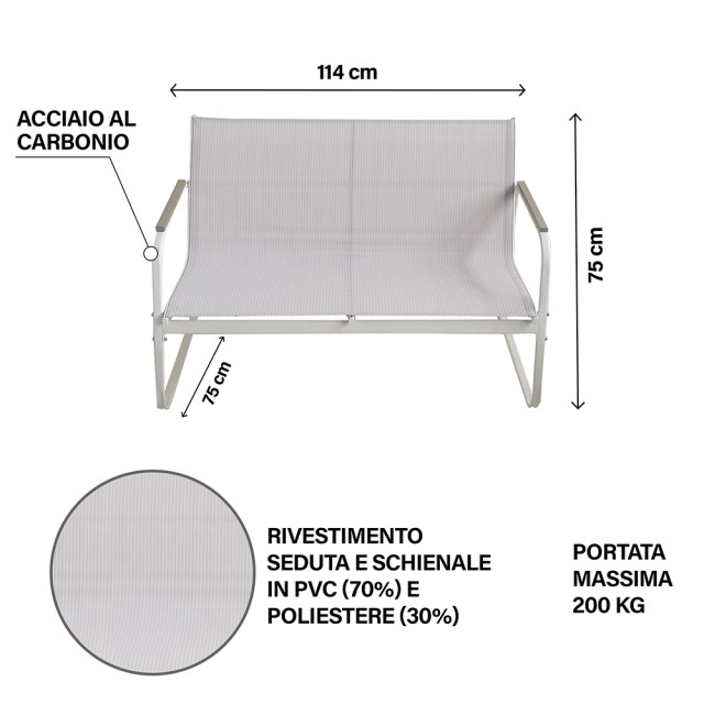 Galileo Σετ κήπου 4 θέσεων από ανθρακούχο ατσάλι με τραπεζάκι και γυάλινη λευκή επιφάνεια Saint Martin 2188543