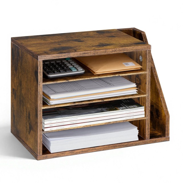 VEVOR Διοργανωτής Γραφείου με 4 Θέσεις και Αποσπώμενα Ράφια, Ξύλινος Διαχωριστής Αλληλογραφίας με Πλάγια Κάθετη Αποθήκευση, Επιτραπέζιος Οργανωτής για Αρχεία, Έγγραφα, και Χαρτιά, Καφέ WJFPJCTKBHB5WJBIO001V0