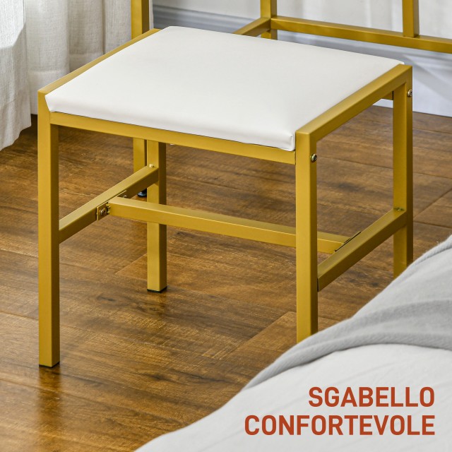 HOMCOM Τουαλέτα Μακιγιάζ με Καθρέφτη LED Φωτιζόμενο και Σκαμπό, Συρτάρια και Ράφια, Λευκό 831-807V91WT