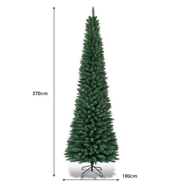 Costway 270εκ Τεχνητό Χριστουγεννιάτικο Δέντρο Πράσινο με Μεταλλική Βάση CM20657
