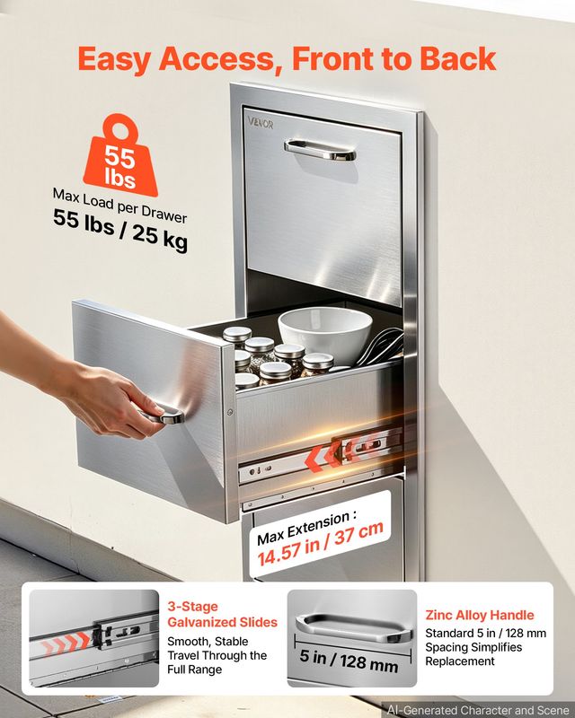 VEVOR Συρτάρια Εξωτερικής Κουζίνας για BBQ, 76,1 x 52,1 x 40,65 cm, με Θήκη Ρολού και Λαβή ZJJHWJ165W29UWG4P001V0
