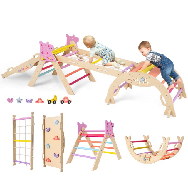 Costway 8-σε-1 Αναδιπλούμενο Πολύχρωμο Ξύλινο Σετ Αναρρίχησης Μοντεσσόρι για Παιδιά TS10323CL