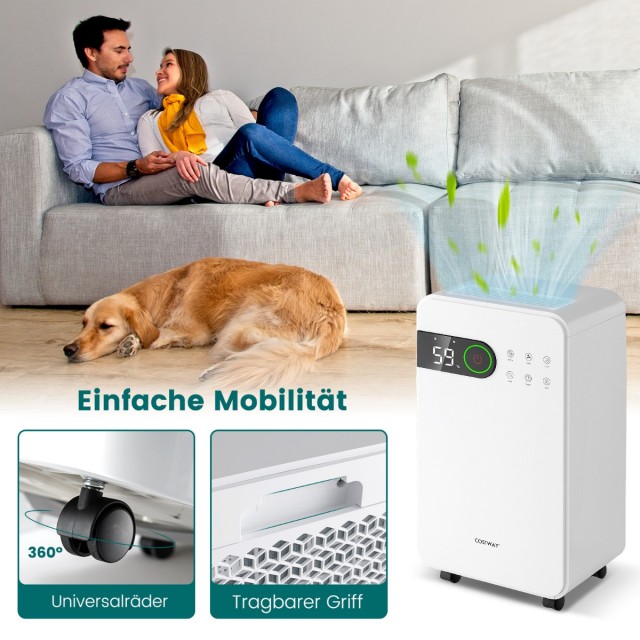 Costway Αφυγραντήρας Υψηλής Απόδοσης με Χωρητικότητα 15 Λίτρων/Ημέρα, 3 Λειτουργίες, 2 Ταχύτητες, Ένδειξη 3 Χρωμάτων, Αθόρυβη Λειτουργία, Χρονοδιακόπτης 24 Ωρών, Αυτόματη Απόψυξη, Παιδική Ασφάλεια, Κατάλληλος για Χώρους έως 232 τ.μ. ES10368DE-WH